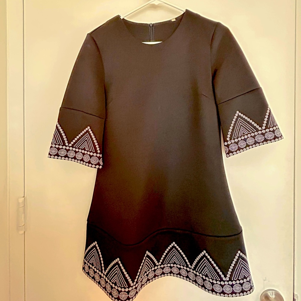 Semi- formal cute black dress with embroidered sleeves